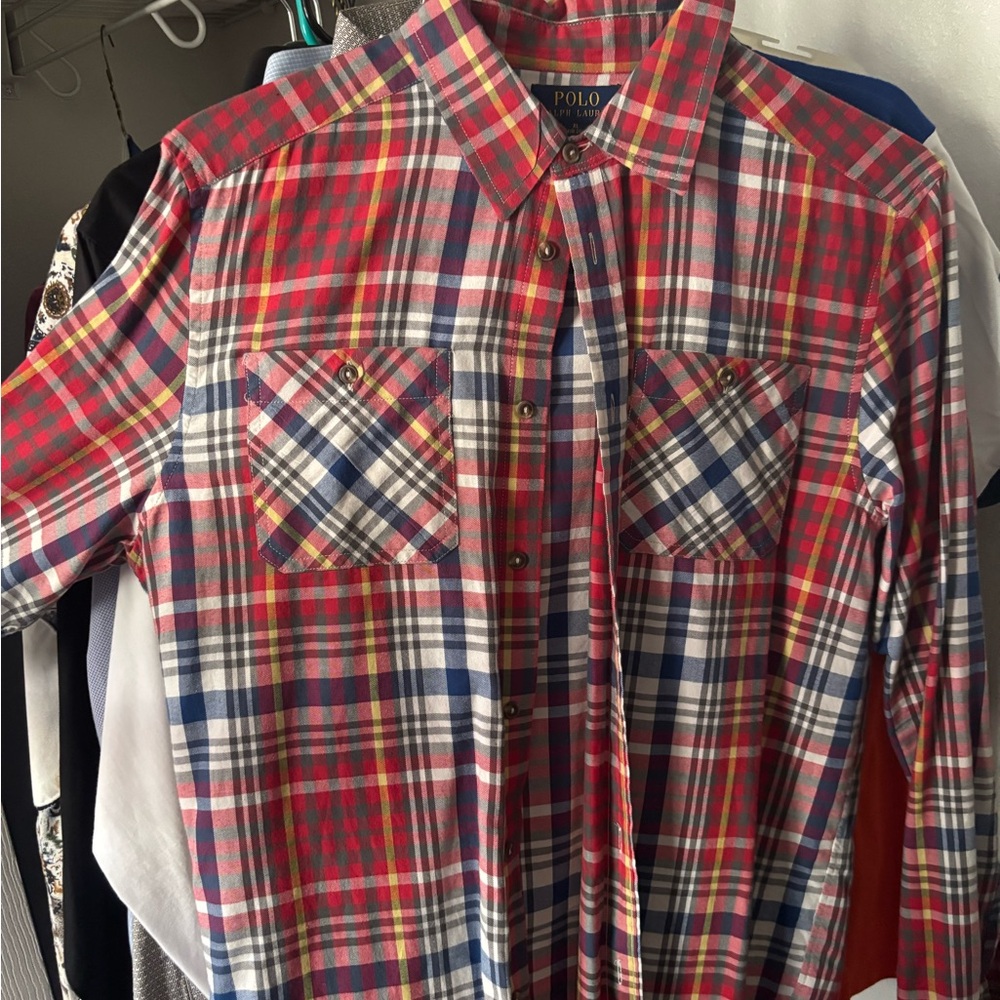 Polo by Ralph Lauren Red and Blue Casual Button Down Shirt